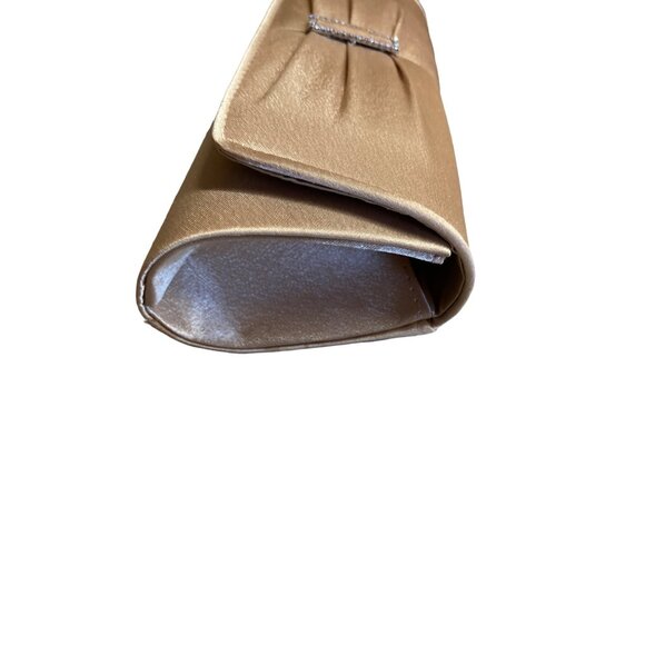 Womens Gold Satin Evening Clutch Purse Rhinestone Detail Chain Strap Formal - Picture 5 of 8